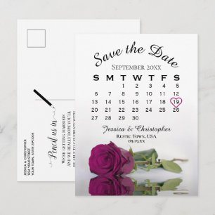 Cartão Postal De Anúncio Calendário de Casamento do Rosa Roxo do Gabinete 