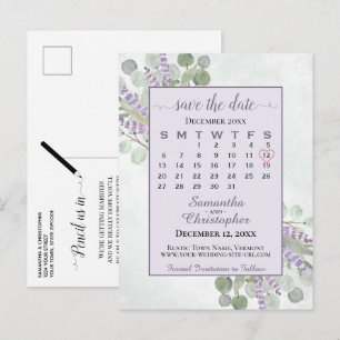 Cartão Postal De Anúncio Calendário de Casamento para Salvar a Data Eucalip