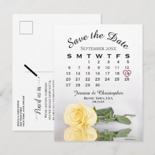 Cartão Postal De Anúncio Calendário de Casamento Rosa Amarela Elegante Salv