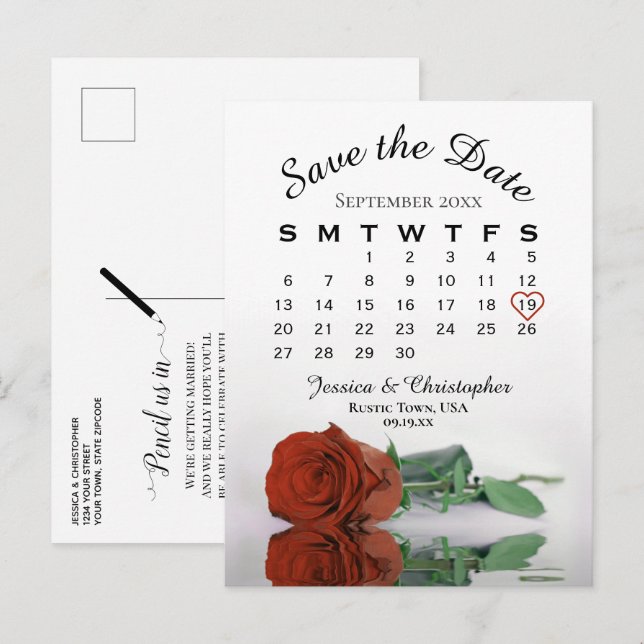 Cartão Postal De Anúncio Calendário de Casamento Rosa Laranja Enferrujado - (Frente/Verso)