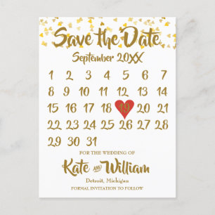 Cartão Postal De Anúncio Calendário de Confetes Love Hearts Salve a Data