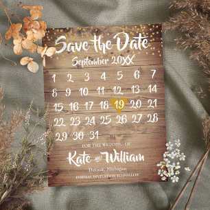 Cartão Postal De Anúncio Calendário de Coração de Amor em Madeira Rústica D
