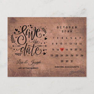 Cartão Postal De Anúncio Calendário de Data de Salvamento de Madeira Rústic