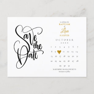 Cartão Postal De Anúncio Calendário de Data de Salvamento do Batismo Coraçã