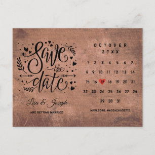 Cartão Postal De Anúncio Calendário de Data de Salvar Coração de Amor Verme