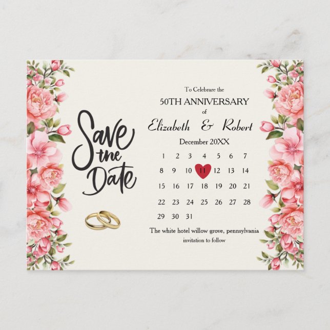 Cartão Postal De Anúncio Calendário de Data do 50º Aniversário (Frente)