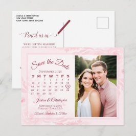 Cartão Postal De Anúncio Calendário de Foto de Casamento com Peônias Rosas 