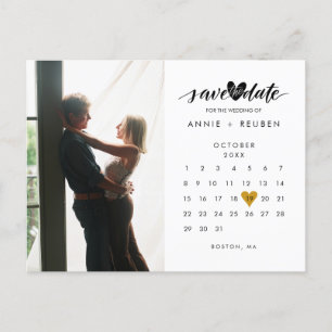 Cartão Postal De Anúncio Calendário de Fotos Elegante Coração Dourado Salve