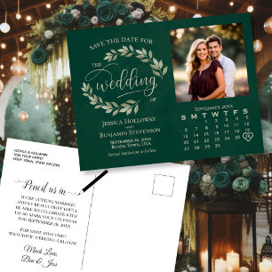 Cartão Postal De Anúncio Calendário de Fotos Folhas de Esmeralda Casamento 