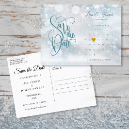 Cartão Postal De Anúncio Calendário de Inverno Coração Dourado Salve a Data