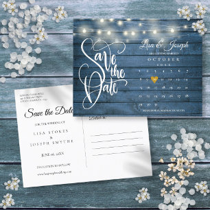Cartão Postal De Anúncio Calendário de Luzes de Corda em Madeira Azul Salva