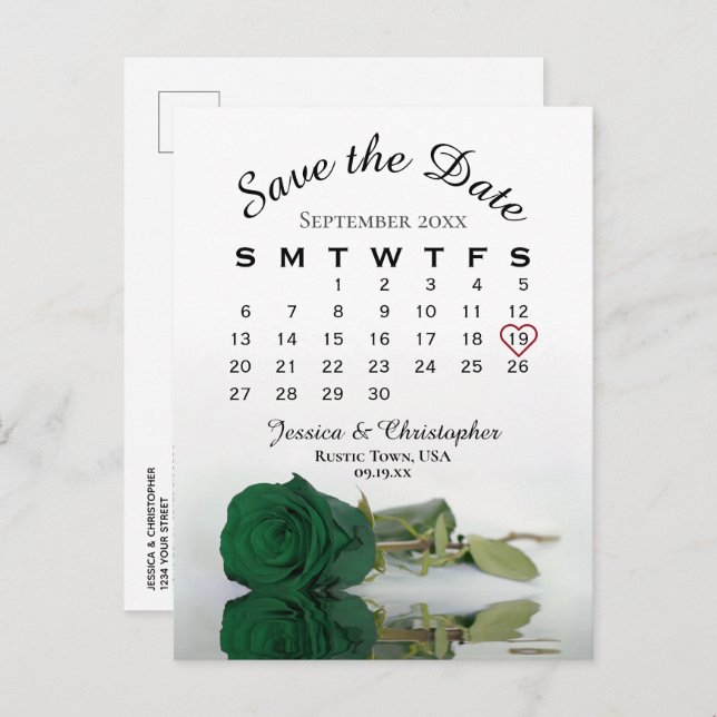 Cartão Postal De Anúncio Calendário de Noivado Rosa Verde Esmeralda Salve a (Frente/Verso)