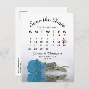 Cartão Postal De Anúncio Calendário de Rosa azul Turquesa Salvar a Data