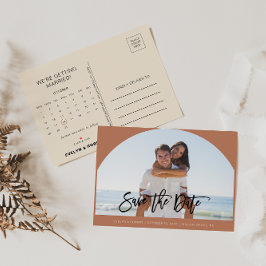 Cartão Postal De Anúncio Calendário de Salvar a Data de Casamento com Foto 