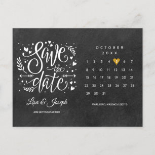 Cartão Postal De Anúncio Calendário de Salvar a Data em Quadro Negro com Co