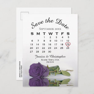 Cartão Postal De Anúncio Calendário do Rosa Roxo Ametist Salvar a Data