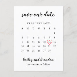 Cartão Postal De Anúncio Calendário Moderno Coração Vermelho Casamento Salv