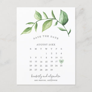 Cartão Postal De Anúncio Calendário Rustic Greenery Salvar a Data
