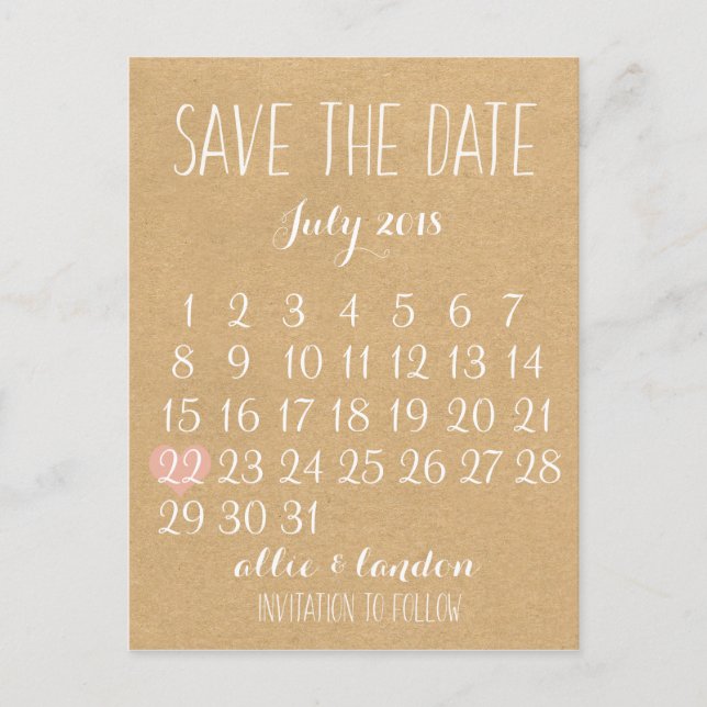 Cartão Postal De Anúncio Calendário Salve a Data (Frente)