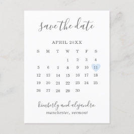 Cartão Postal De Anúncio Calendário Simples Coração Azul Pastel Salvar a Da