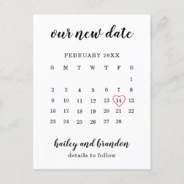 Cartão Postal De Anúncio Calendário Simples Coração Vermelho Casamento Muda