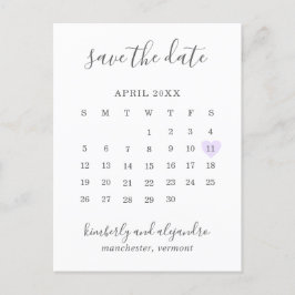 Cartão Postal De Anúncio Calendário Simples Pastel Purple Heart Salvar a Da