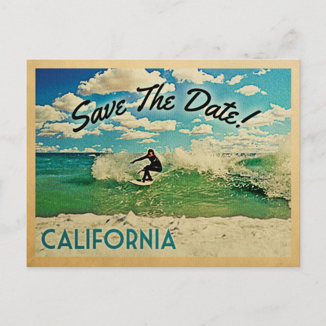 Cartão Postal De Anúncio California Save The Date Surfing (Frente)