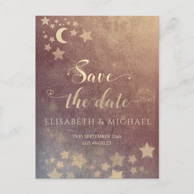 Cartão Postal De Anúncio Caligrafia celestial romântica e estrelas (Frente)