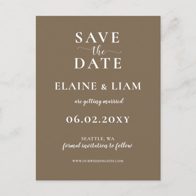 Cartão Postal De Anúncio Caligrafia Simples Rustic Brown Salva A Data (Frente)