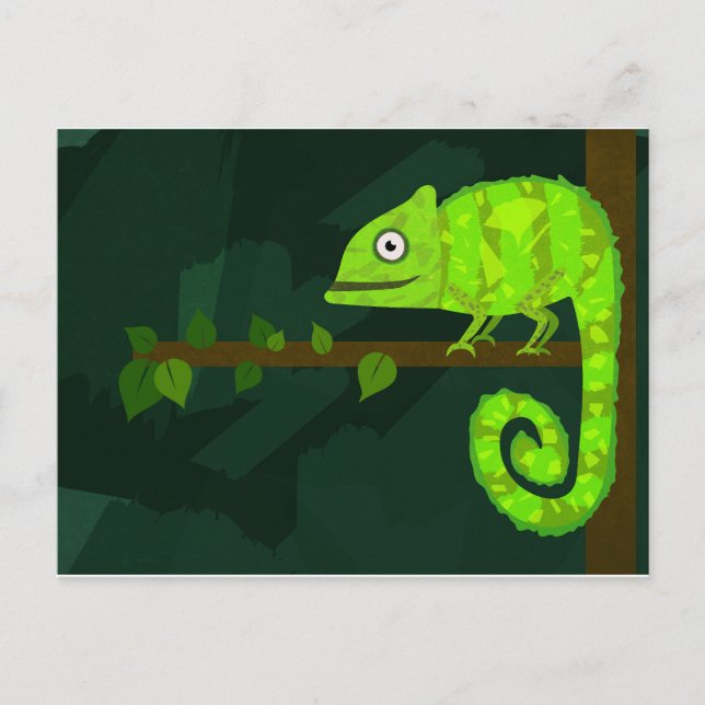 Cartão Postal De Anúncio Camaleão verde fofo (Frente)