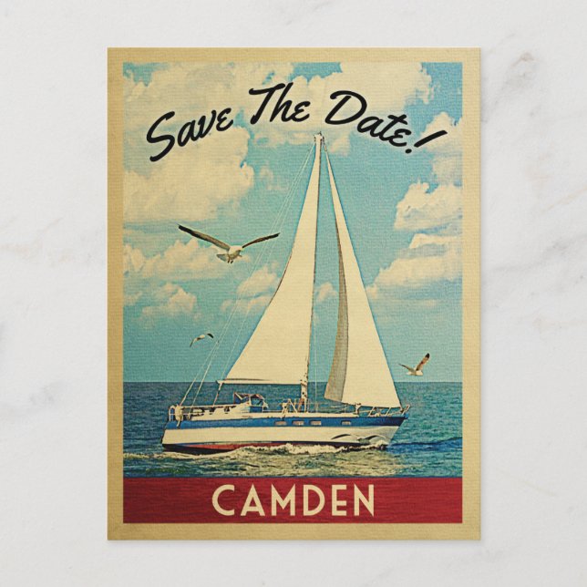 Cartão Postal De Anúncio Camden Save The Date Sailboat NIMO (Frente)