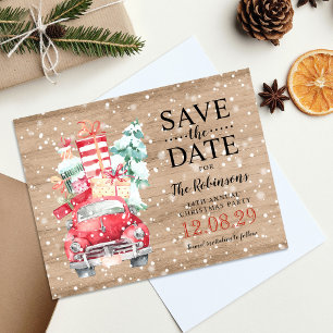 Cartão Postal De Anúncio Caminhão Rústico Vintage de Natal Salve a Data