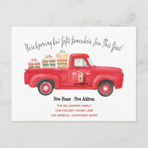 Cartão Postal De Anúncio Caminhão Vermelho Bonito. Mudamos o novo endereço 