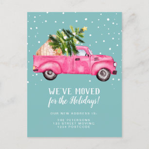 Cartão Postal De Anúncio Caminhão vermelho rosa vintage árvore de Natal se 