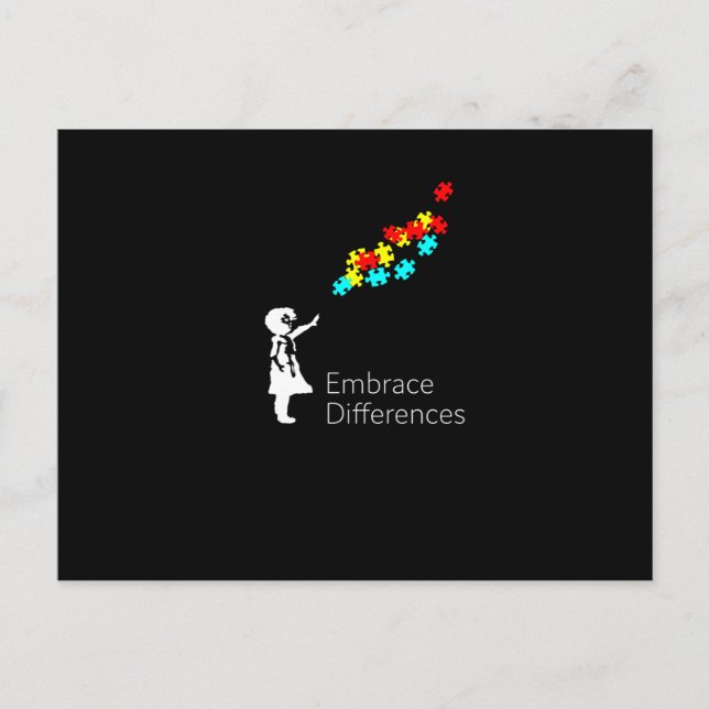 Cartão Postal De Anúncio Camiseta Peça de Puzzle do Autismo Conscientização (Frente)