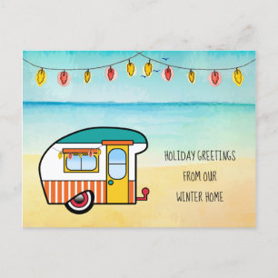 Cartão Postal De Anúncio Camper Cute na praia Winter Home New Address
