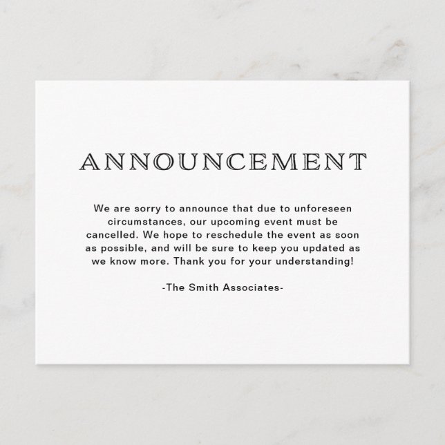 Cartão Postal De Anúncio Cancelamento Básico de Preto e Branco (Frente)