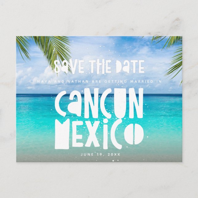 Cartão Postal De Anúncio Cancun Mexico Beach Wedding Save the Date (Cancún  (Frente)