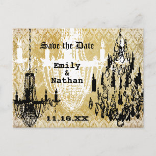 Cartão Postal De Anúncio Candelabro Dourado Preto e Branco Damasko Envelhec