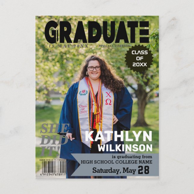 Cartão Postal De Anúncio Capa da Revista GRADUATE Estilo Moderno Foto (Frente)
