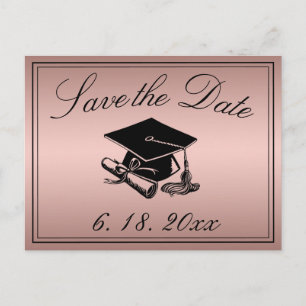 Cartão Postal De Anúncio Capelo de Formatura Diploma Rosa Dourado Save the 