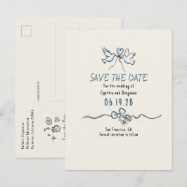Cartão Postal De Anúncio Caprichoso Save The Date Desenhado à Mão Funky