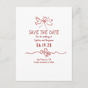 Cartão Postal De Anúncio Caprichoso Save The Date Desenhado à Mão Funky
