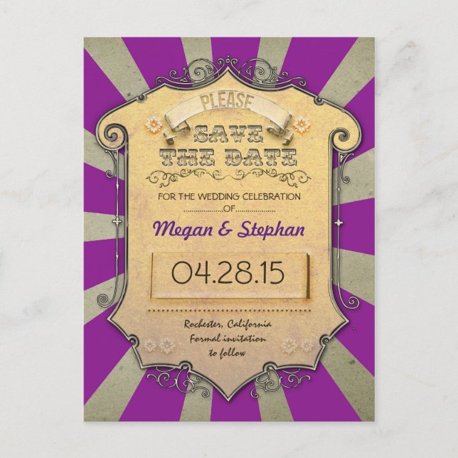 Cartão Postal De Anúncio Carnaval Roxo Save the Date (Frente)