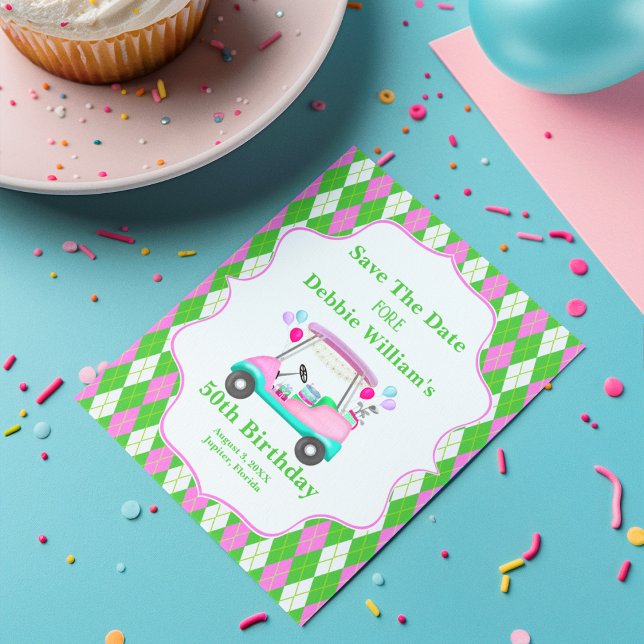 Cartão Postal De Anúncio Carrinho de Golfe Elegante pronto para o aniversár (Criador carregado)