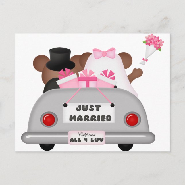 Cartão Postal De Anúncio Carro de Casamento - Recem casados (Frente)