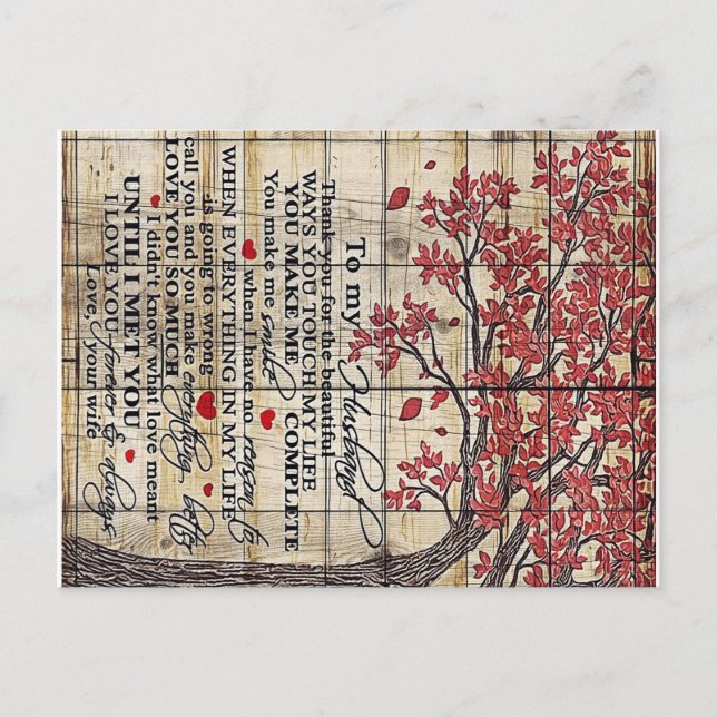 Cartão Postal De Anúncio Carta ao Meu Marido, Presente de Nova Casa (Frente)