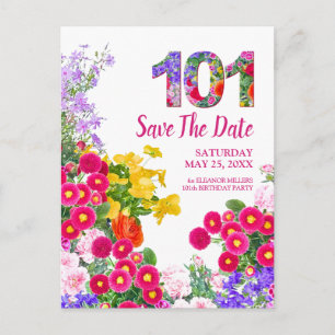 Cartão Postal De Anúncio Cartão de Aniversário de 101 Anos com Flores Moder
