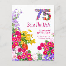 Cartão de aniversário de 75 anos com flores modern
