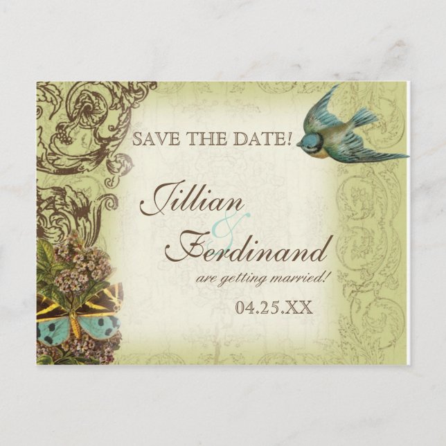 Cartão Postal De Anúncio Cartão de casamento Botanica Save the Date - Verde (Frente)